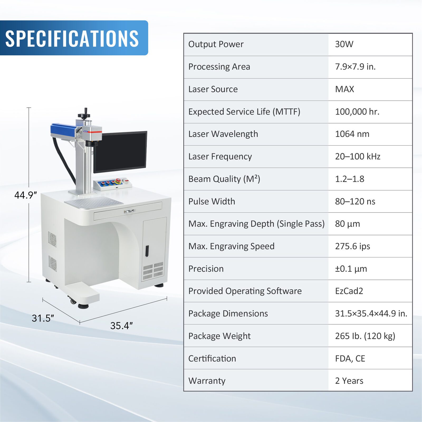Portable Fiber Laser Engraver Machine, Fiber Laser 20/30 W and 1064 nm  Wavelength
